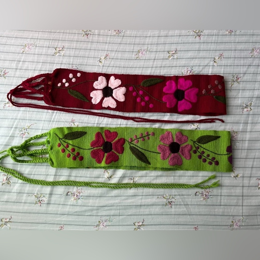 Floral Embroidered Women's Headbands - Red and Green